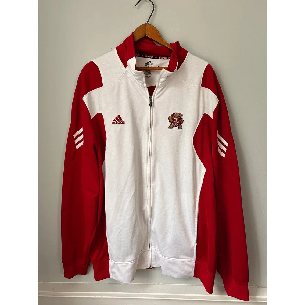 Adidas Men XL Morningside Mustangs Climalite Track Jacket Red White Full Zip